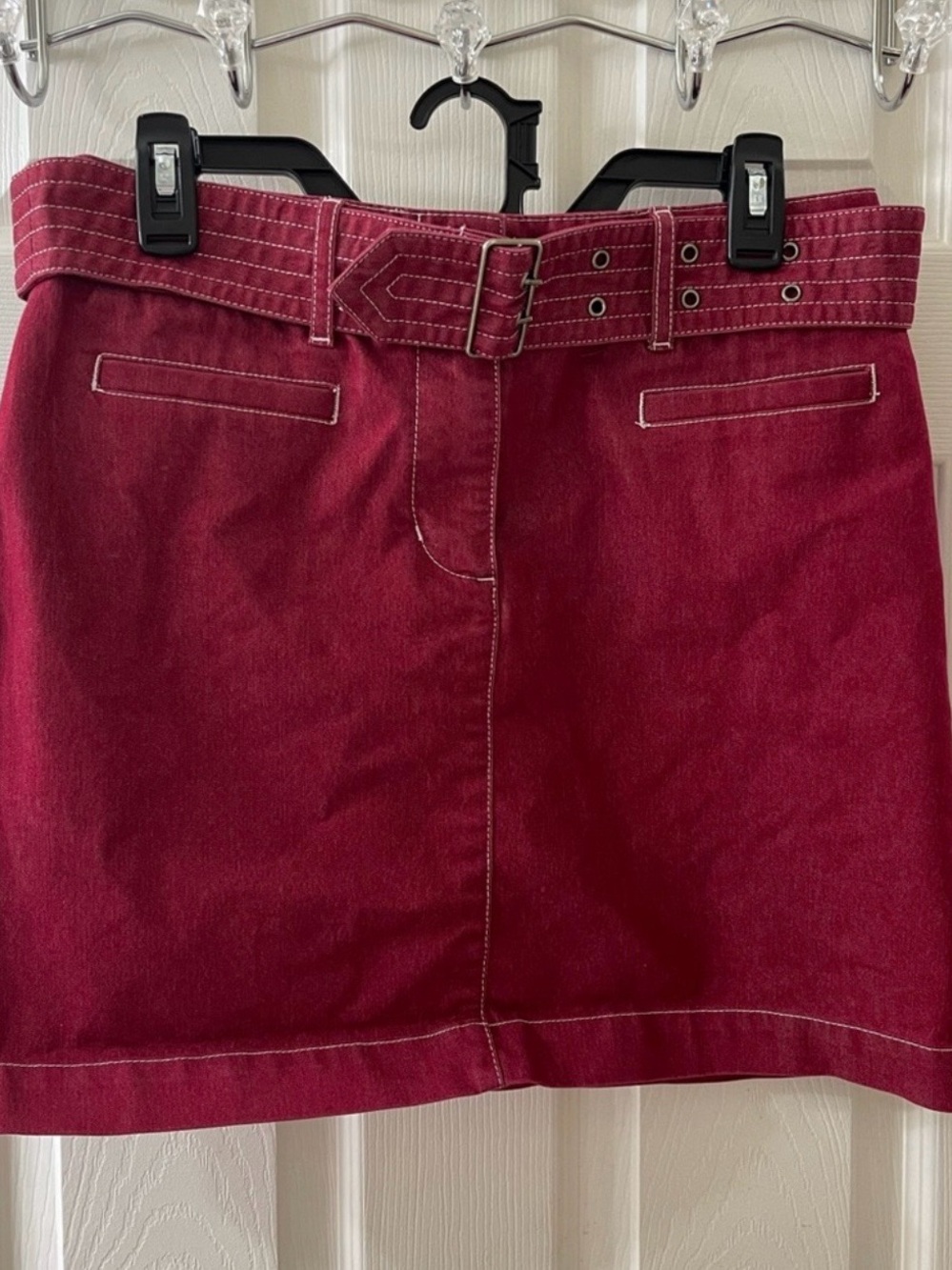 Women's Red Vintage Belted Mini Skirt